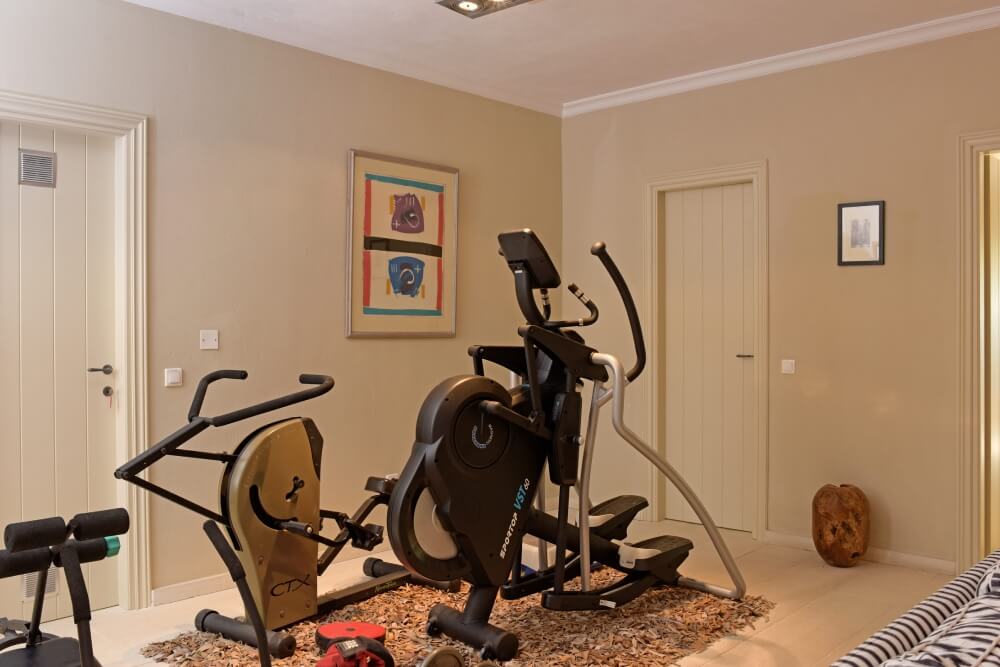 In-villa fitness area at Villa Eremia with essential gym equipment for guests, Corfu