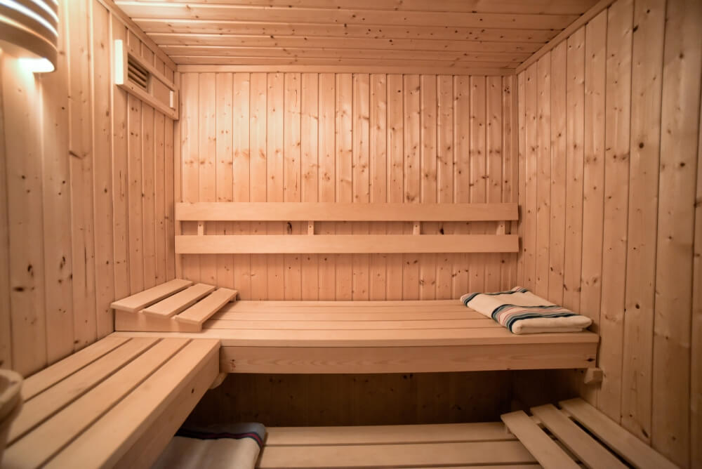 Private indoor wooden sauna at Villa Eremia for wellness and detox sessions in Corfu